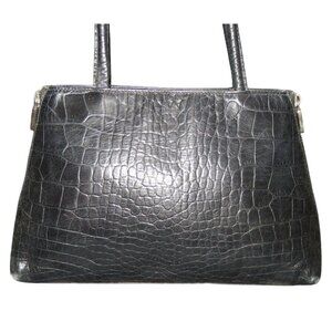 Furla Vintage black crocodile embossed Italian leather double handle bag